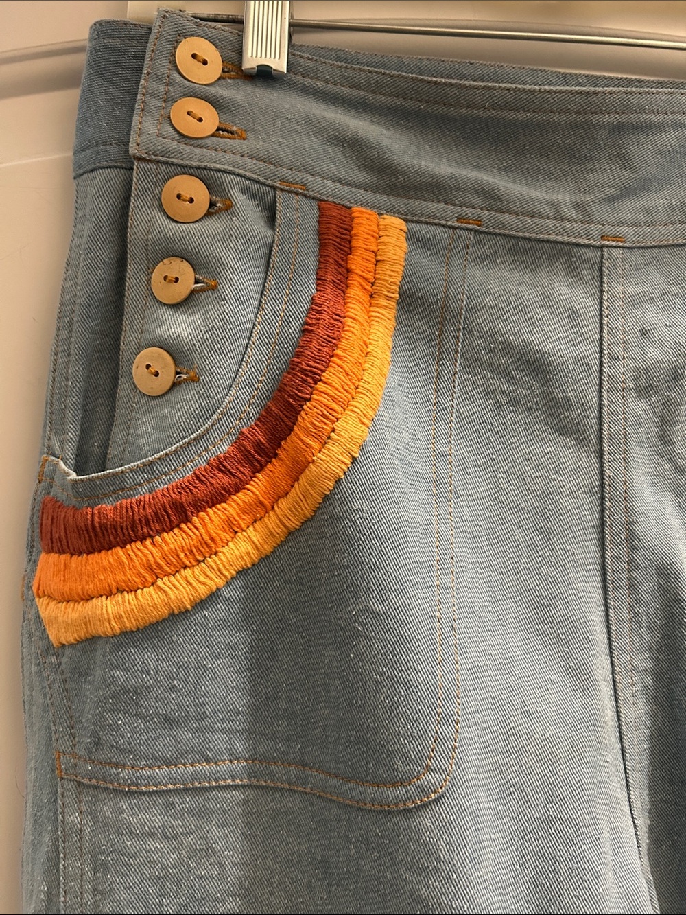 🌼 Chasing Unicorns Red Hot Jeans with Rainbow Trim - Picture 9 of 11